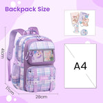 PALAY® School Bag for Girls Kids Stylish Waterproof Cartoon Design Girls School Bag Large Capacity School Backpack for Girls Gift School Bag for Girls (6-12 Years Old) - Purple