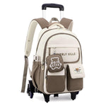 PALAY Trolley School Backpack for Kids with Wheels-Khaki