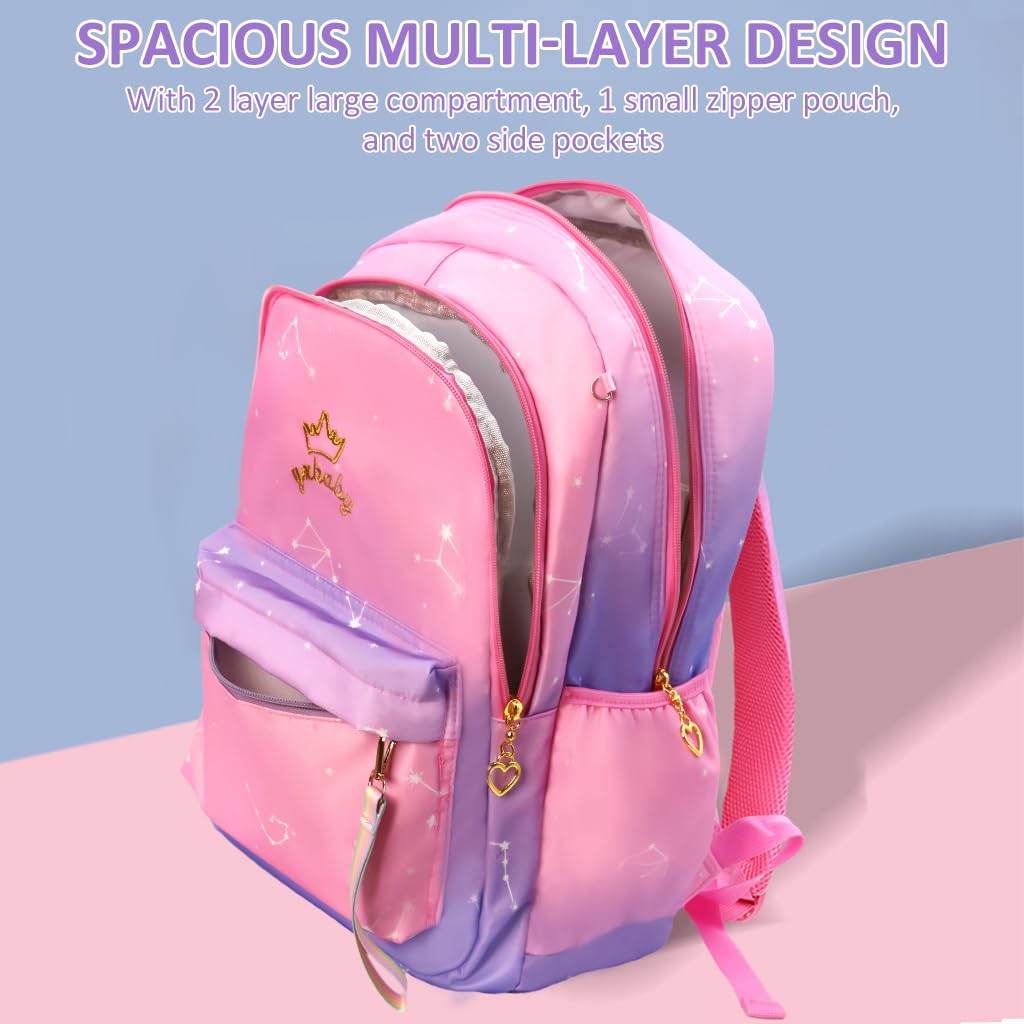 PALAY Large Gradient Purple Fashion Backpack for School Girls 6–12 with Padded Straps and 32×18×44 cm Multi‑Layer Design