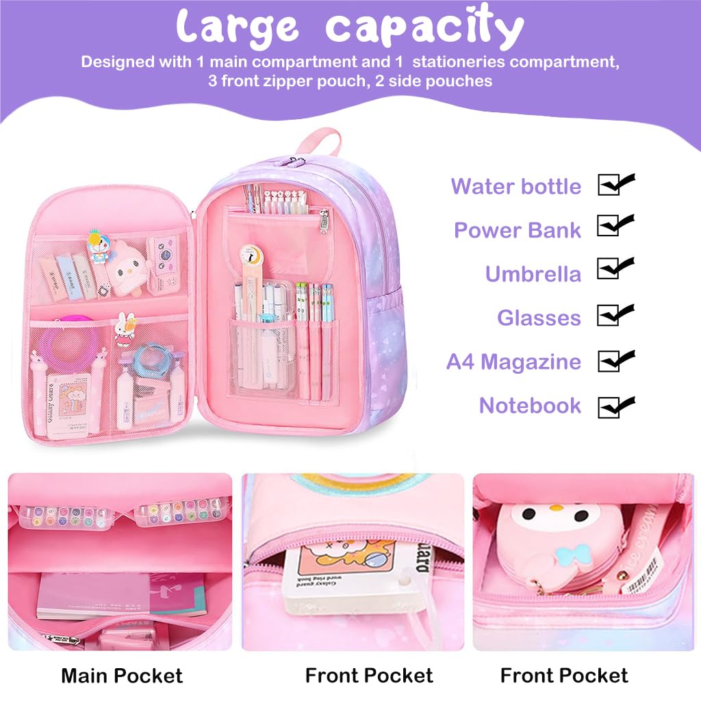 PALAY School Backpack for Girls with 32x28x45cm Capacity and Ergonomic Straps | Pink Set