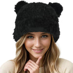 PALAY® Girls Winter Hat Soft Plush Warm Cute Bear Ear Hat Bear Beanie Hat Plush Bear Hat Kawaii Winter Hat for Girls Women, Black