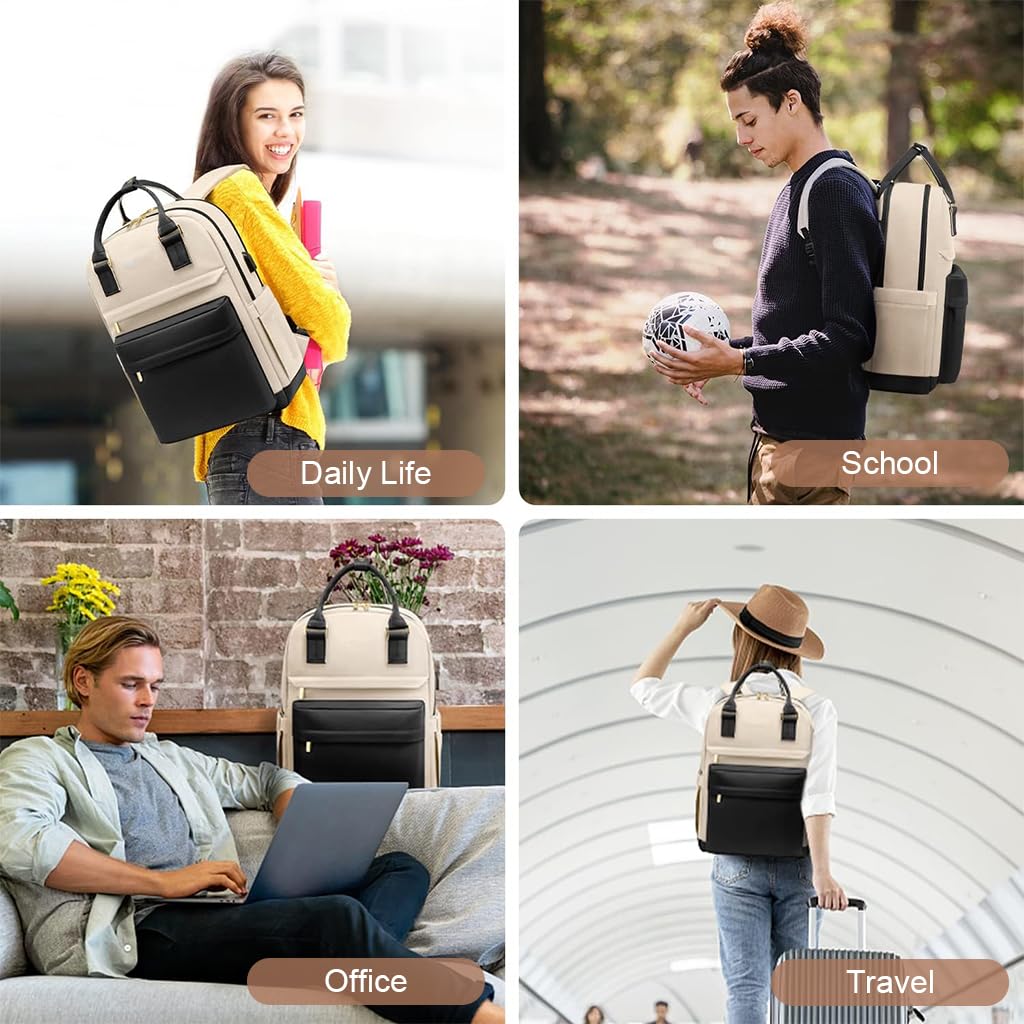 PALAY Laptop Backpack for Travel and School with USB Charging Port and Oxford Cloth | 15.6 Inch Women’s Fashion Contrast Design