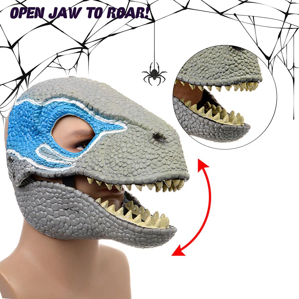 PALAY® Mattel Dominion Velociraptor Blue Dinosaur Mask, Movie-inspired Role Play with Opening Jaw, Realistic Design Cosplay mask