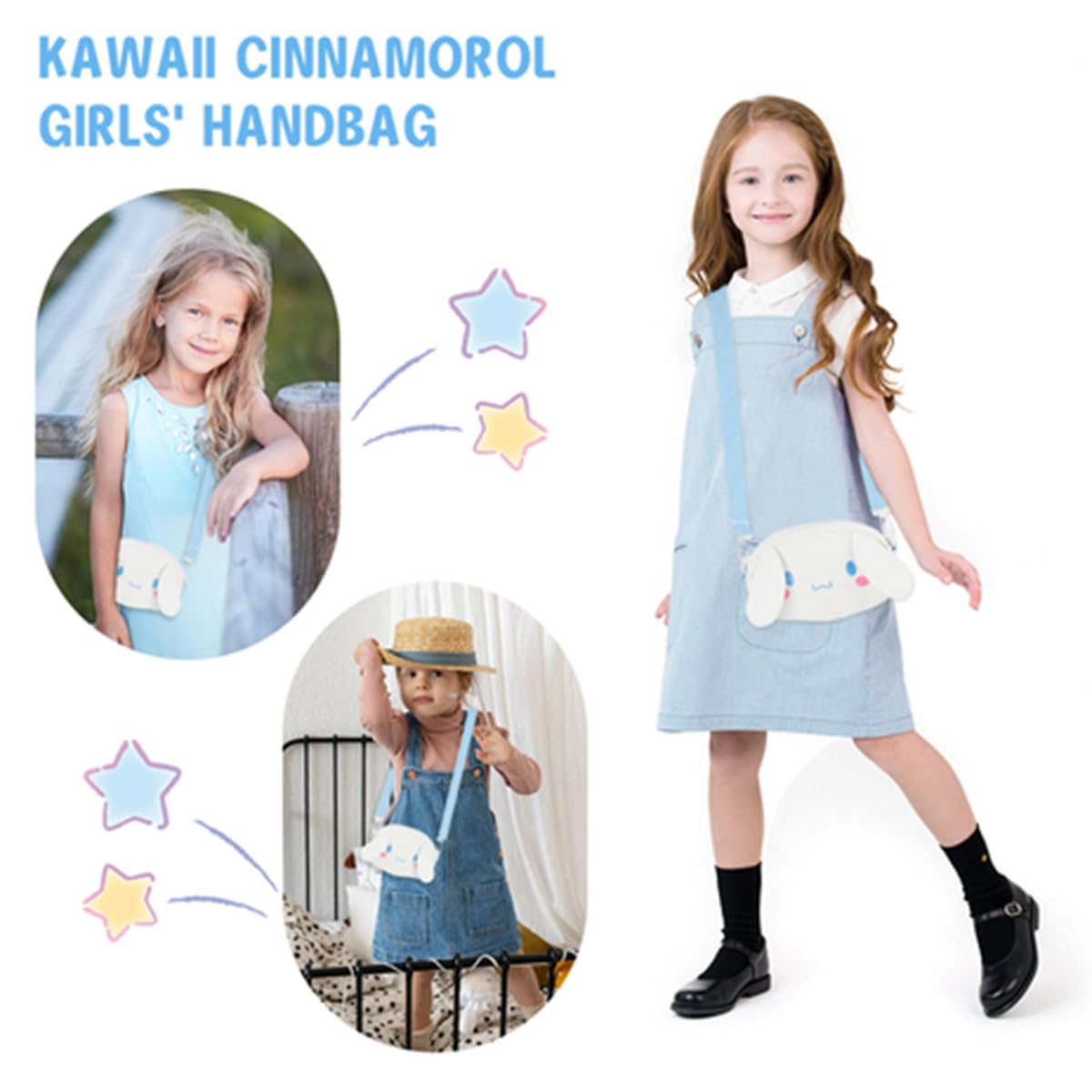 PALAY® Kawaii Girls Canvas Hand Bag Cartoon Cute Cinnamoroll Purse Bag for Girls Cute Phone Bag Crossbody Bag with Removeable Shoulder Strap Fashion Girls Day Bag Handbag, 20x13x5cm