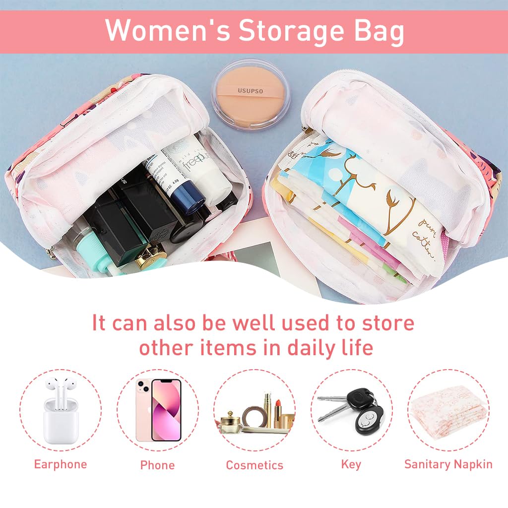 PALAY Sanitary Napkin Storage Bag for Travel and Daily Use featuring Zipper Closure | 2pcs 5.1 in Cotton Cartoon Pouch