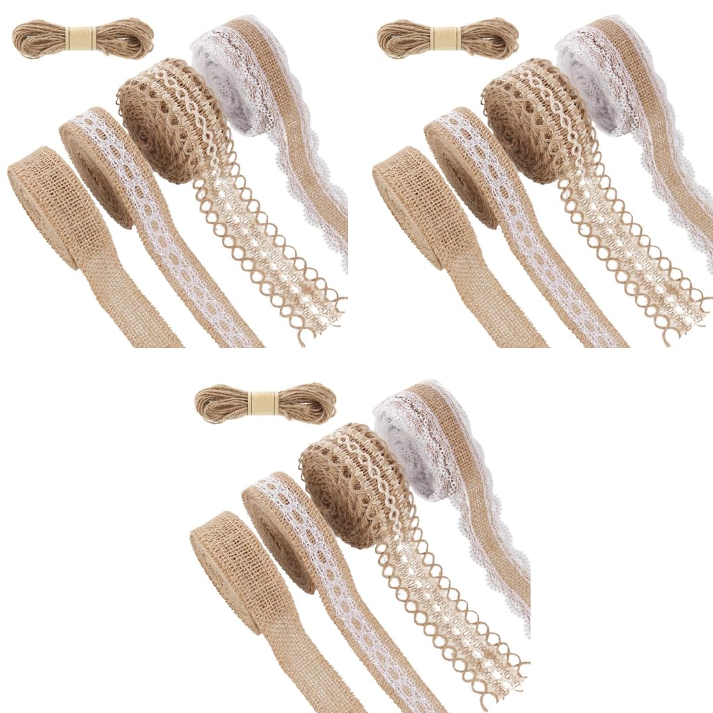 PALAY Jute Rope Burlap Ribbon for Craft and Gift Wrapping featuring Woven Jute Fiber 13.12ft Rolls | Natural Fabric Wedding Decorations