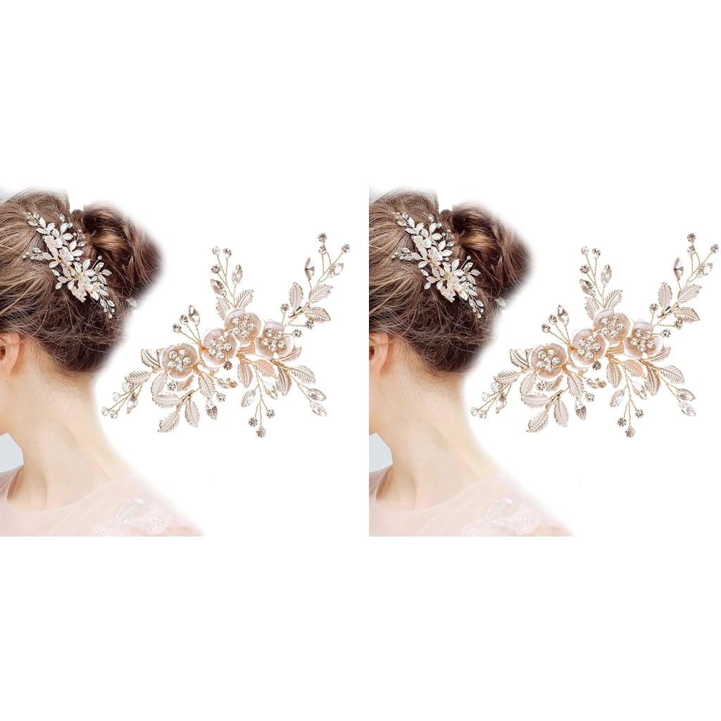 PALAY Flower Hair Clips for Weddings featuring Rhinestones and Metal Floral Design 2 PCS