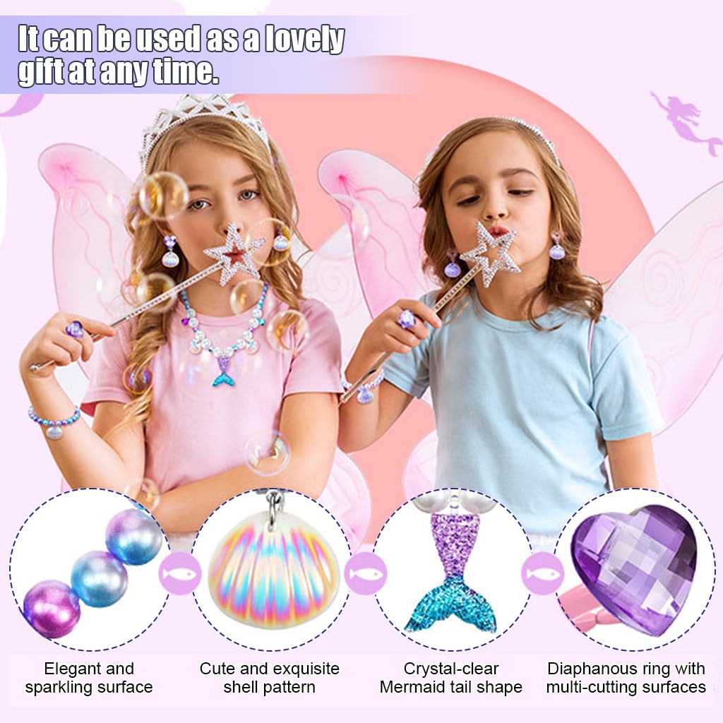 PALAY Jewellery Set for Girls with Crown Necklace Bracelet Earrings and Ring | Ideal Gift for Ages 4–12