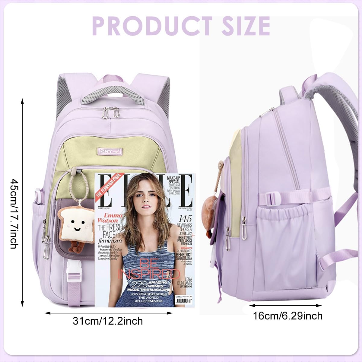 PALAY School Backpack with 3 Zip Compartments and Padded Shoulder Straps for Girls | Khaki Nylon Casual Travel Bag
