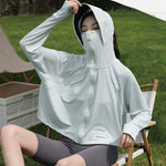 PALAY Women's Sun Protection Jacket UPF 50+ for Outdoor Running and Hiking | Lightweight Nylon Zip Hoodie with Face Mask Grey