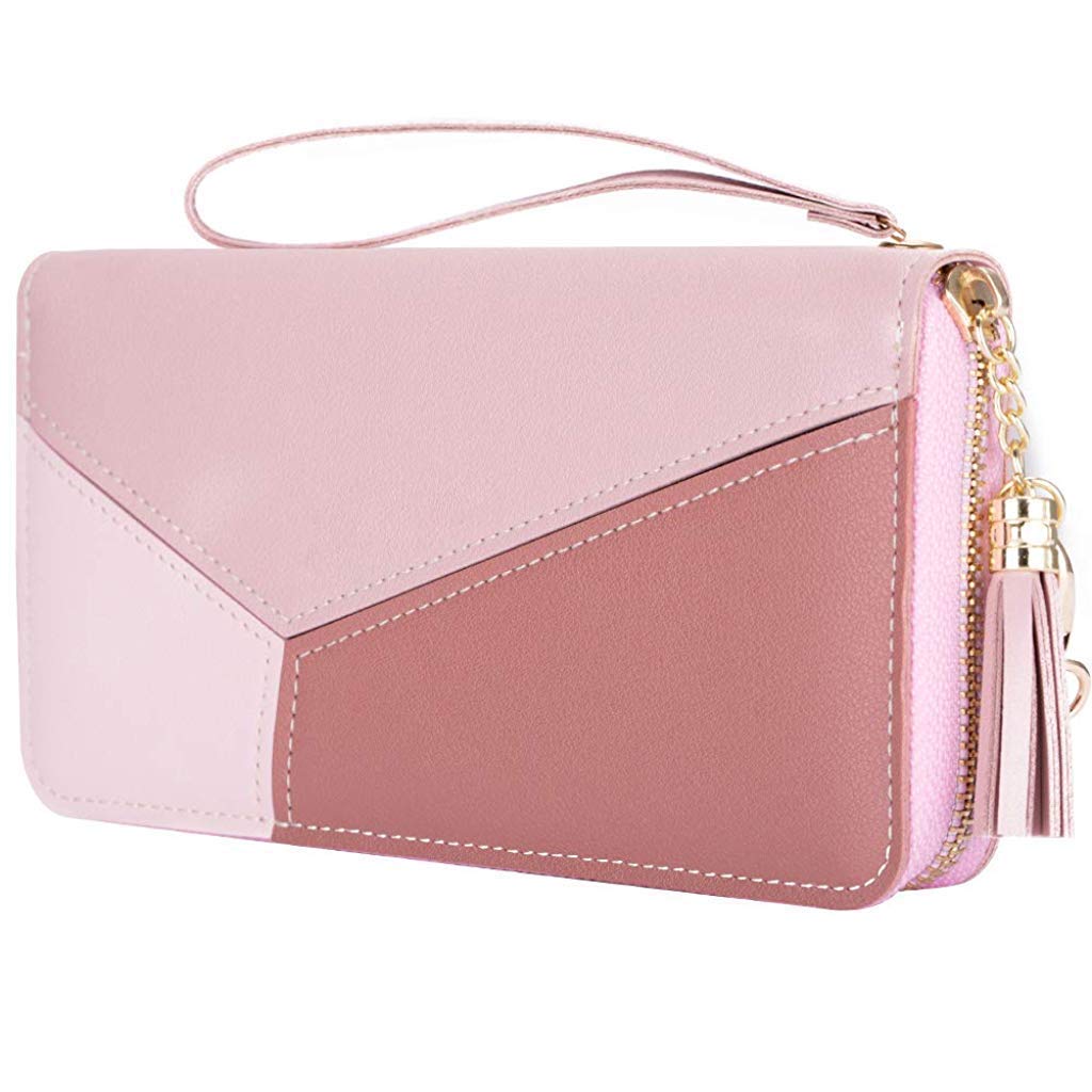 SANNIDHI® Women's Long Wallet Tassel PU Leather Multi- Slots Girls Zipper Coin Large Purse Wallet for Women(Pink)
