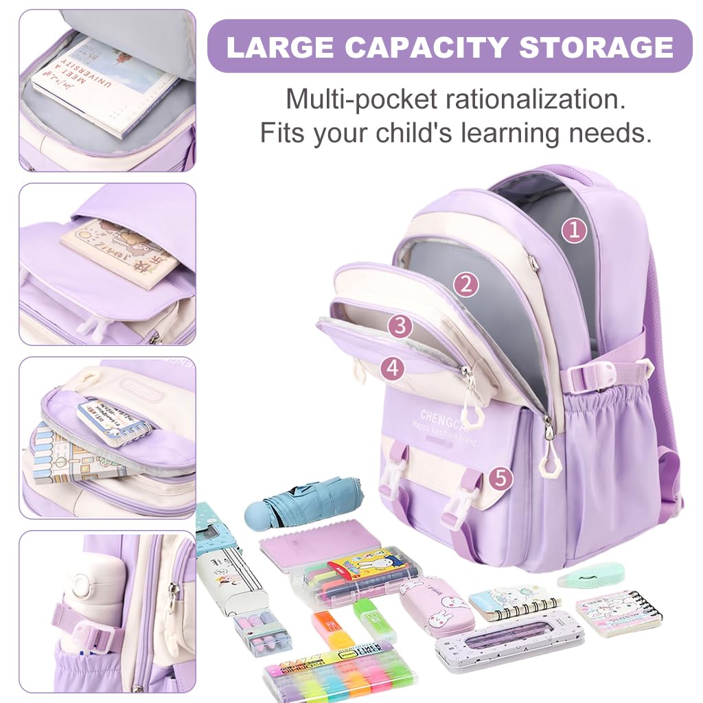 PALAY School Backpack for Girls with Dual Handles and Breathable Back Support | Purple Travel Bag