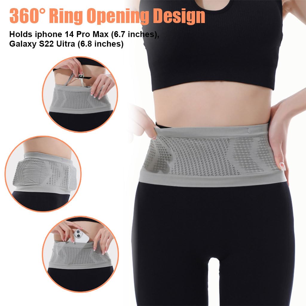 PALAY Running Belt Bag for Workouts featuring 360° Open Pocket and Elastic Hook | Grey