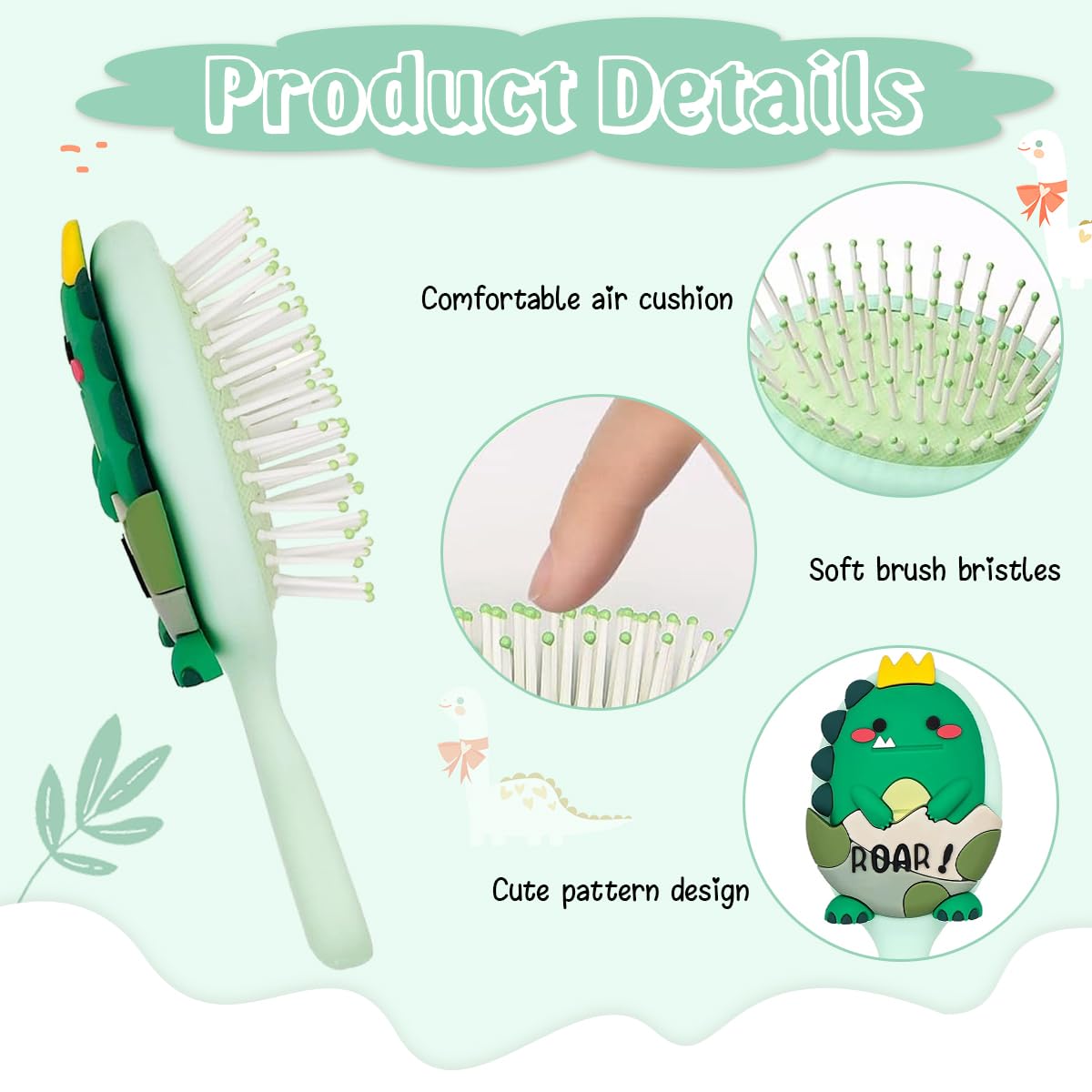 PALAY® Toddler Hair Brush Girls Paddle Hair Brush 3.1 Inches Kids Hair Brush Small Hair Brush Scalp Massager Hair Brush Cartoon Dinosaur Hair Brush