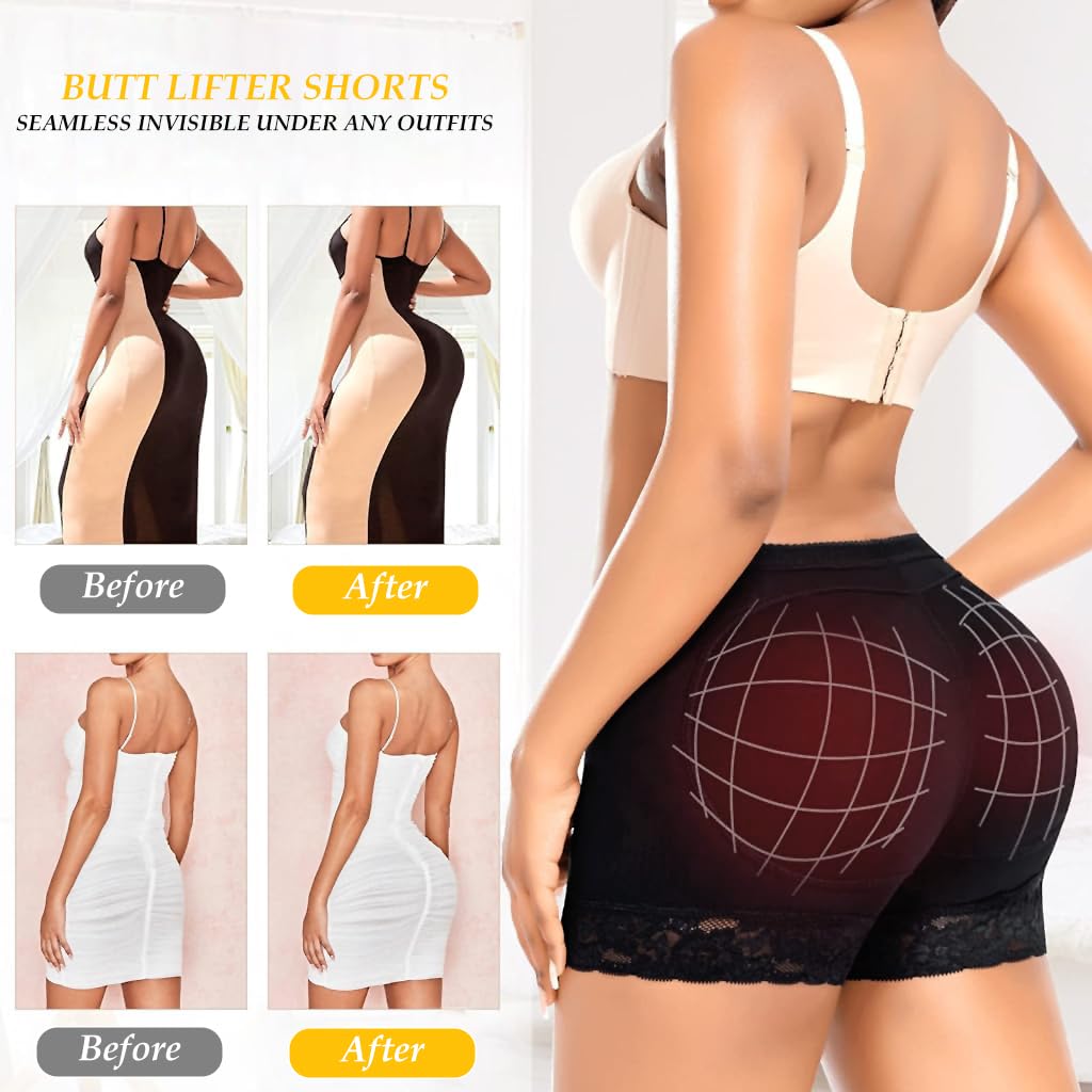 PALAY® Womens Padded Underwear Butt Lifter Panty Invisible Body Shaping Butt Lifting Underwear High Waist Hip Pad Enhancer Shorts, M, Black