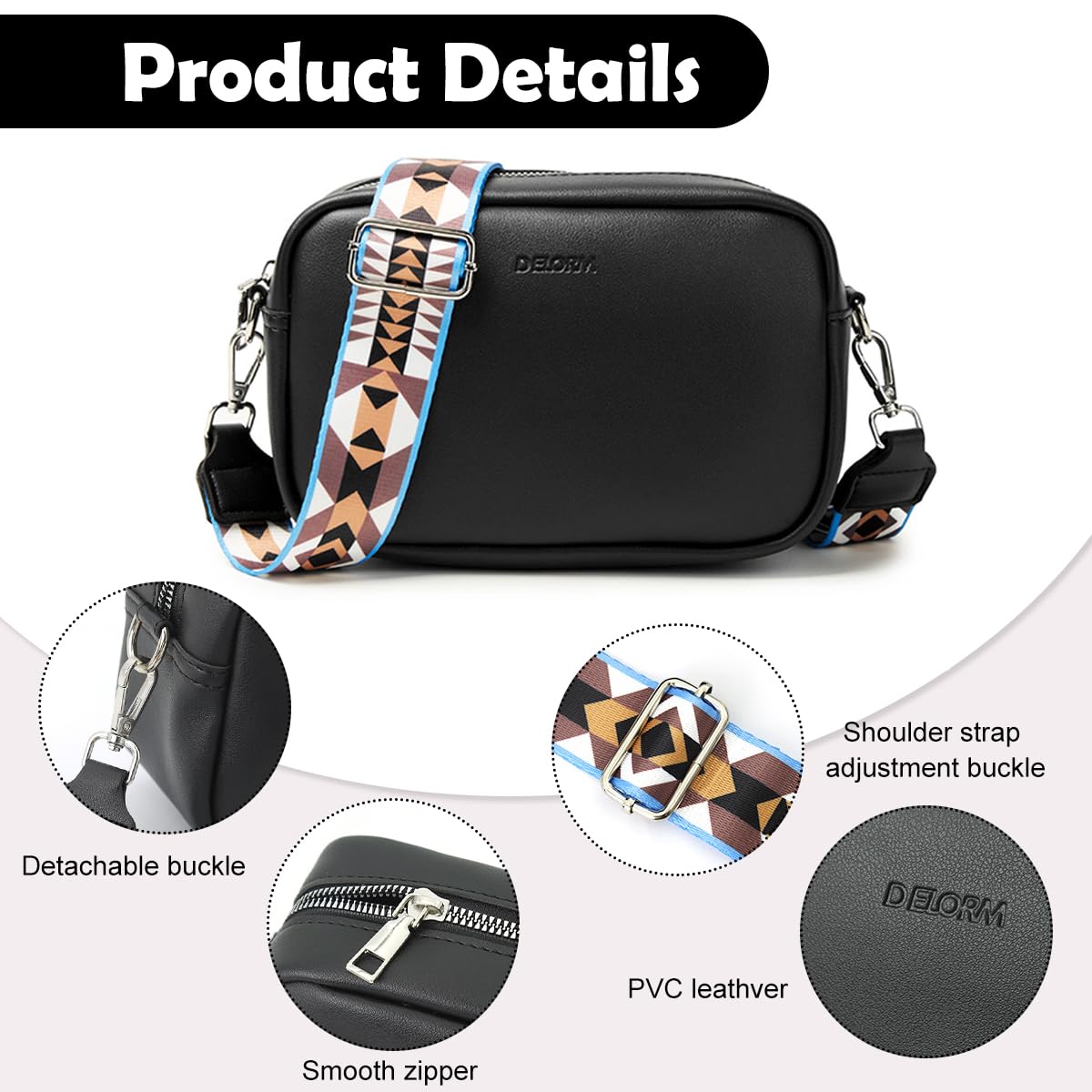 PALAY Crossbody Bag for Women with Adjustable Printed Strap and PVC Leather | 8.66x2.76x5.51 in