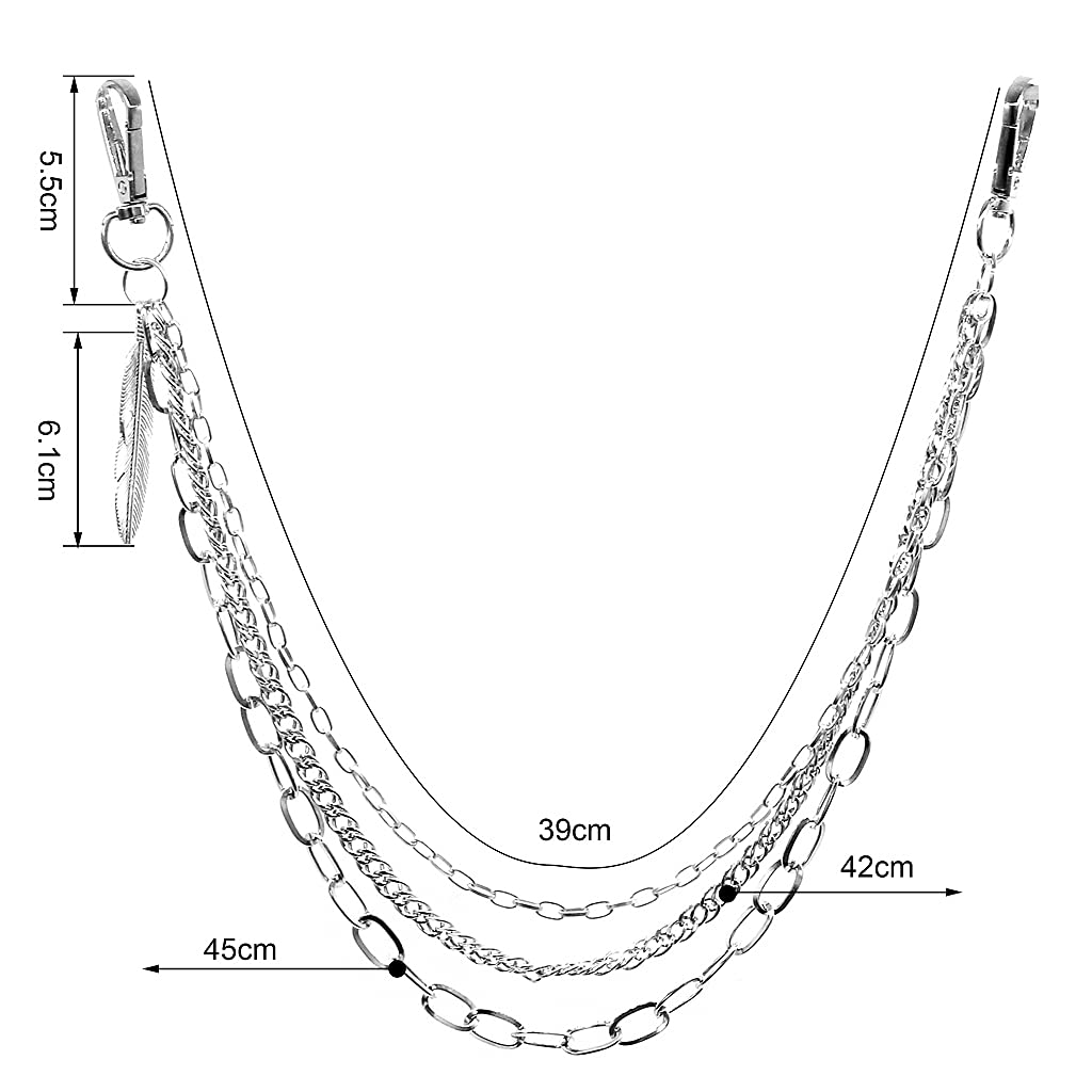 PALAY Pants Chain with Clip Fastening for Punk Dancer and Biker Style | 60–80cm Silver Metal