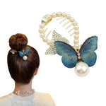 PALAY Hair Bun Accessories for Women with Pearl Butterfly Clip and Self Lock Design | Elegant Alloy Rhinestone Holder for Wedding or Daily Hairstyles