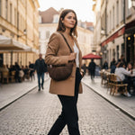 PALAY Shoulder Bag for Women featuring Knotted Strap and Zipper Closure 27x7x15 cm Brown Suede | Stylish Day to Evening Crossbody