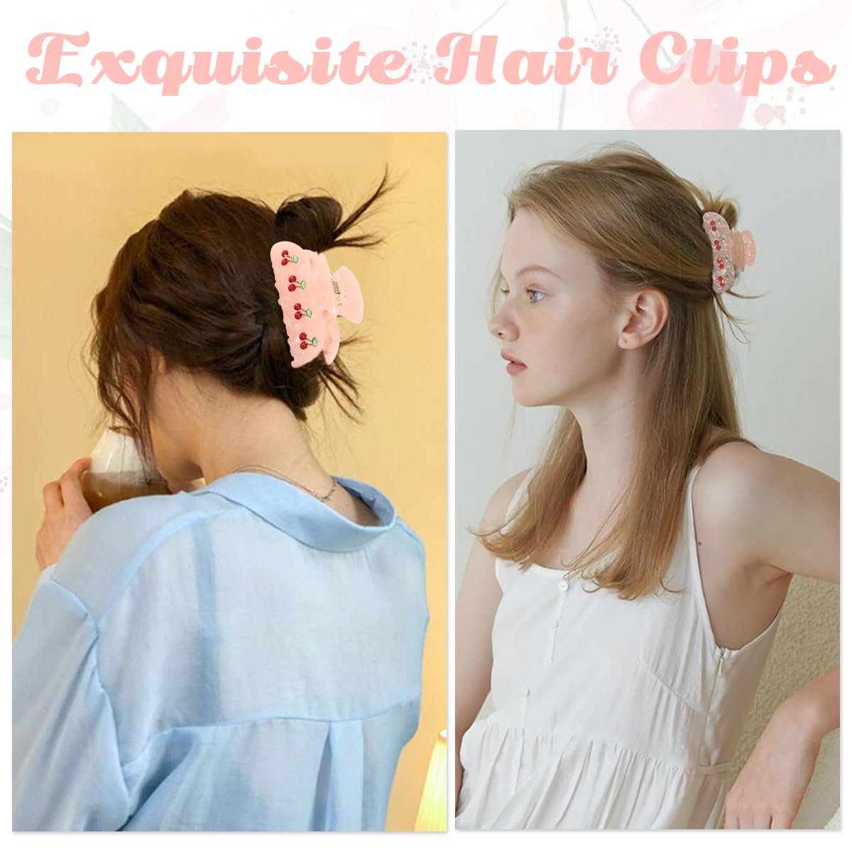 PALAY Hair Claw Clips for Women featuring Cherry Rhinestone Charms with Acrylic Jaw | Elegant Everyday Hair Accessory