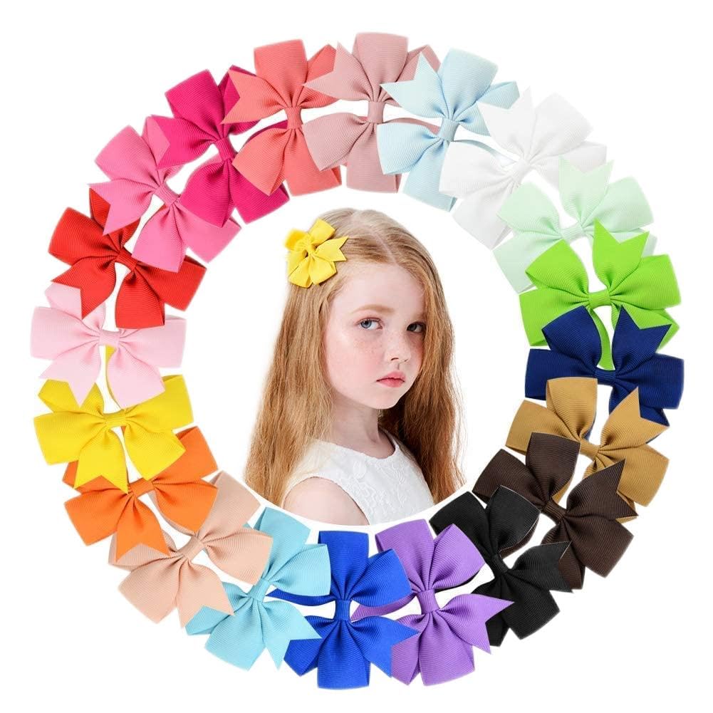 PALAY® 20 Pieces Hair Bows For Kids Girls 3 Inch Grosgrain Ribbon Hair Bows Alligator Clips For Baby Girls, Hair Accessories, Multi