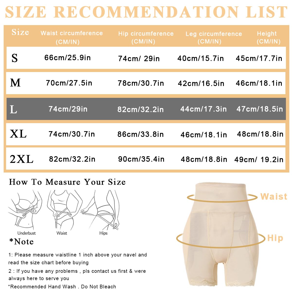 PALAY Hip Pads for Women with Dual Side Inserts and 74cm Waist Fit | Apricot Dacron 2 PCS