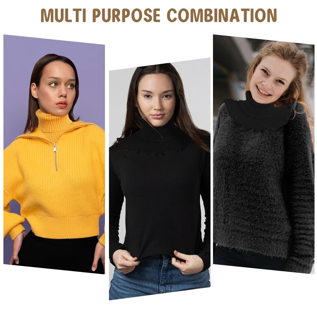 PALAY® 2Pcs Winter Fake Turtleneck Collar Fashion Warm Fake Collar with Flounce Hem Design Fashion Warm Fake Turtleneck Collar Sweater Collar for Crew Neck Sweaters, Blazers(Yellow& White)