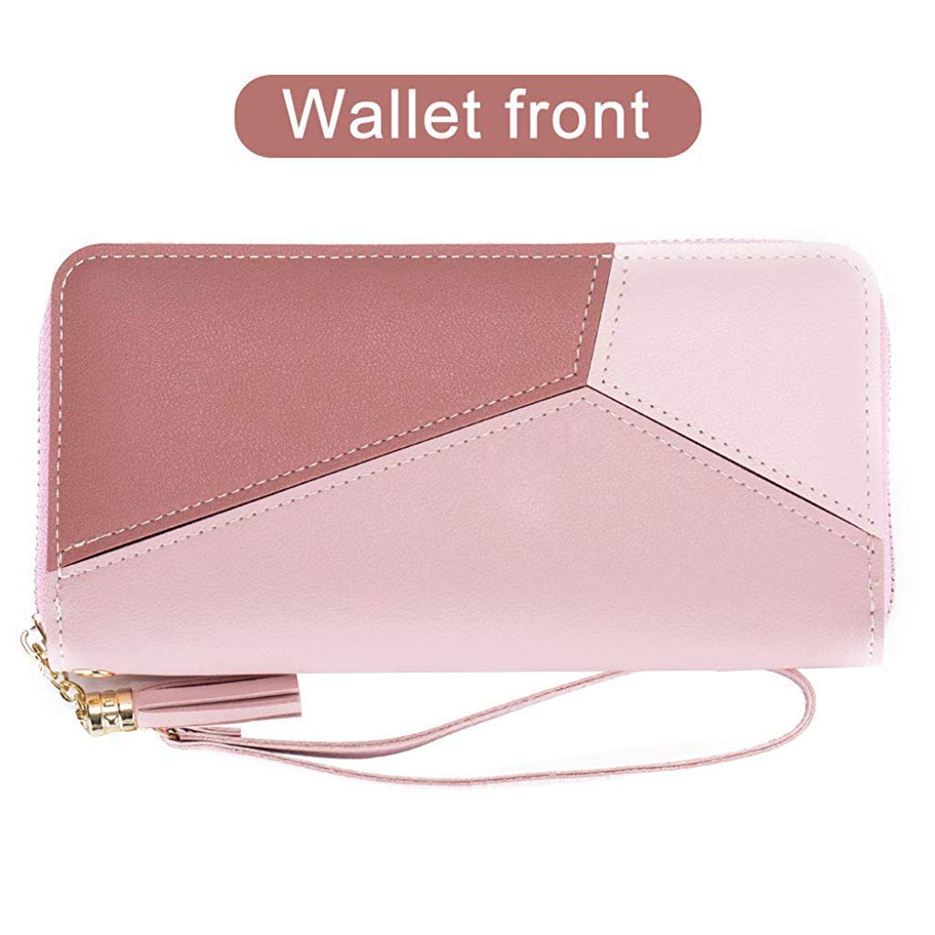SANNIDHI® Women's Long Wallet Tassel PU Leather Multi- Slots Girls Zipper Coin Large Purse Wallet for Women(Pink)