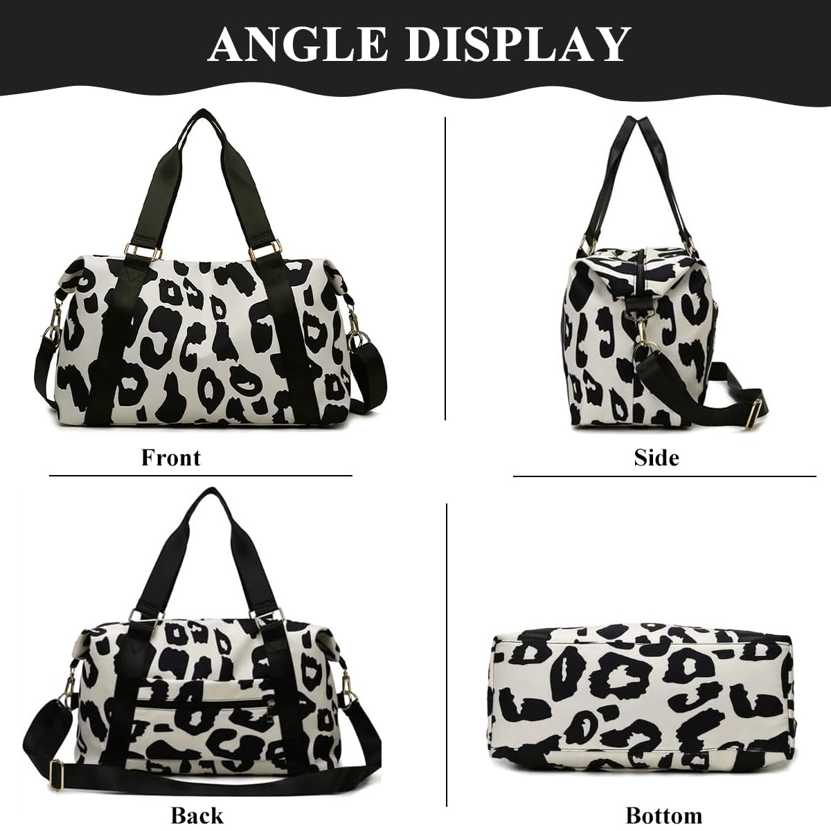 PALAY Travel Bag for Weekend and Gym Use with Detachable Strap and Waterproof Oxford Cloth | 46x28x17cm Cow Print Duffel