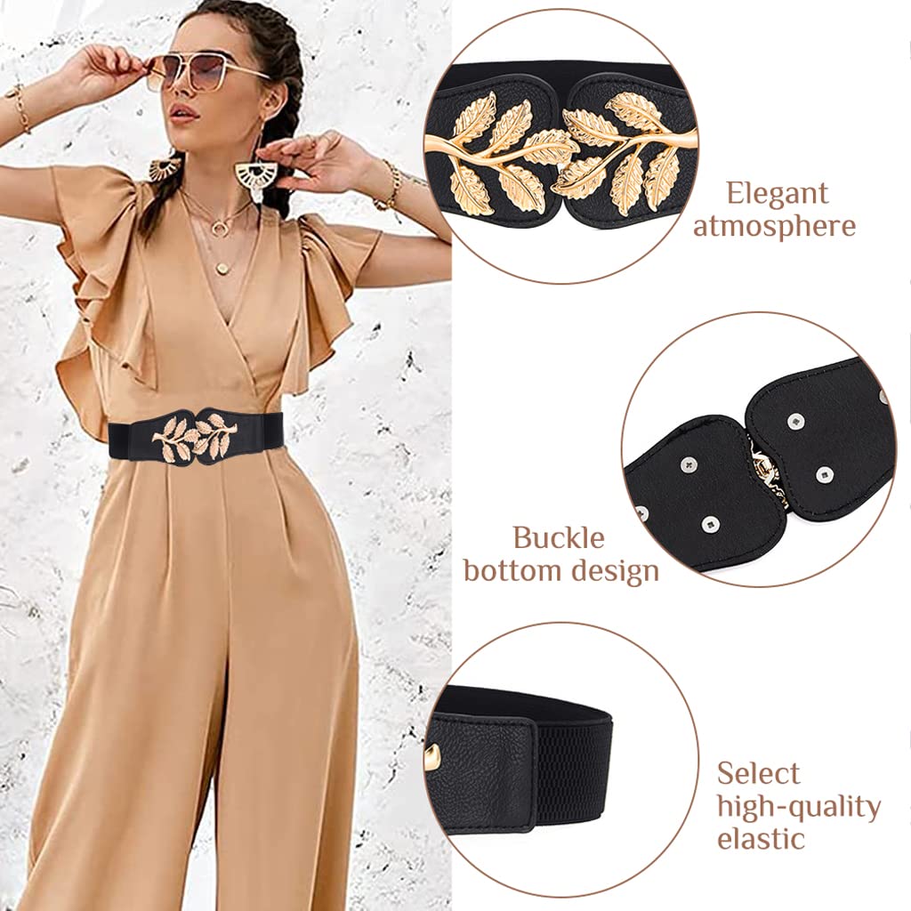PALAY Fashion Elastic Skinny Belts for Dresses with Golden Leaf Buckle 66–90cm Waist | Women
