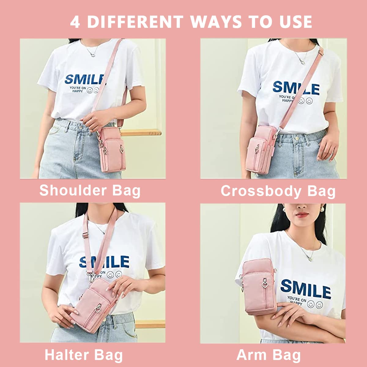 PALAY® Crossbody Phone Bag for Women Mini Wallet Shoulder Crossbody Phone Bag with Earphone Cable Hole Wallet Clutch Bag for Women, Phone Bag for 7.2'' Phone, Pink