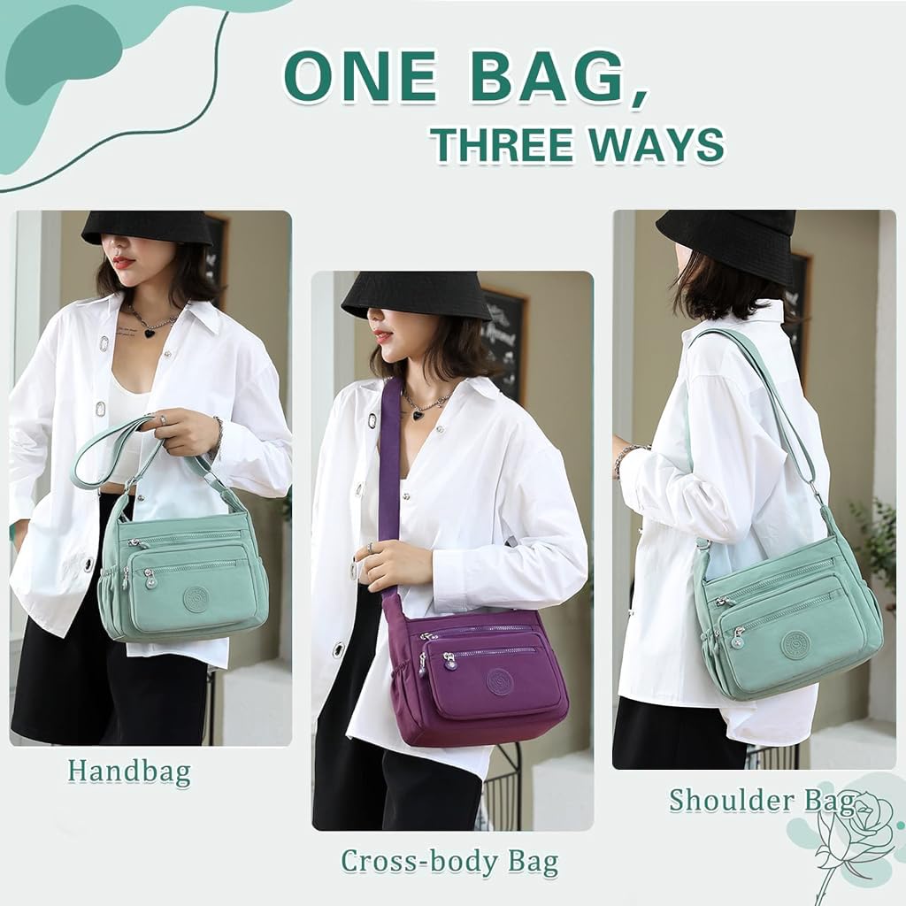 PALAY Women Crossbody Bag for Everyday Use with Multi Layer Design and Waterproof Nylon | 10.2x8.2 in Satchel