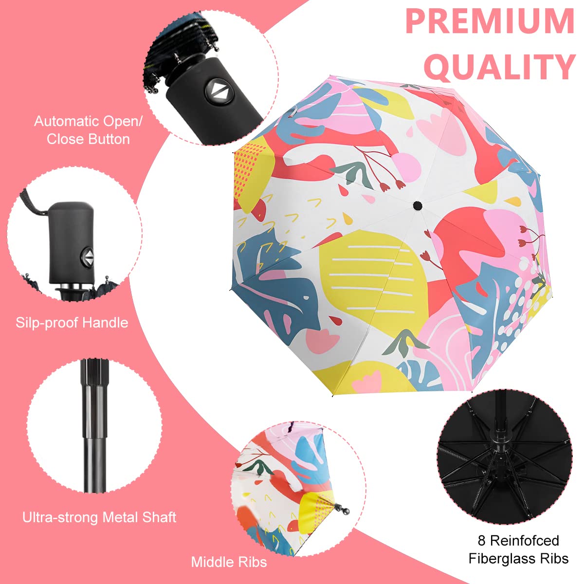 PALAY Umbrella for Women with Automatic One Button Fold and 8 Ribs Windproof Design | UV Protection Travel Size 11.5 in