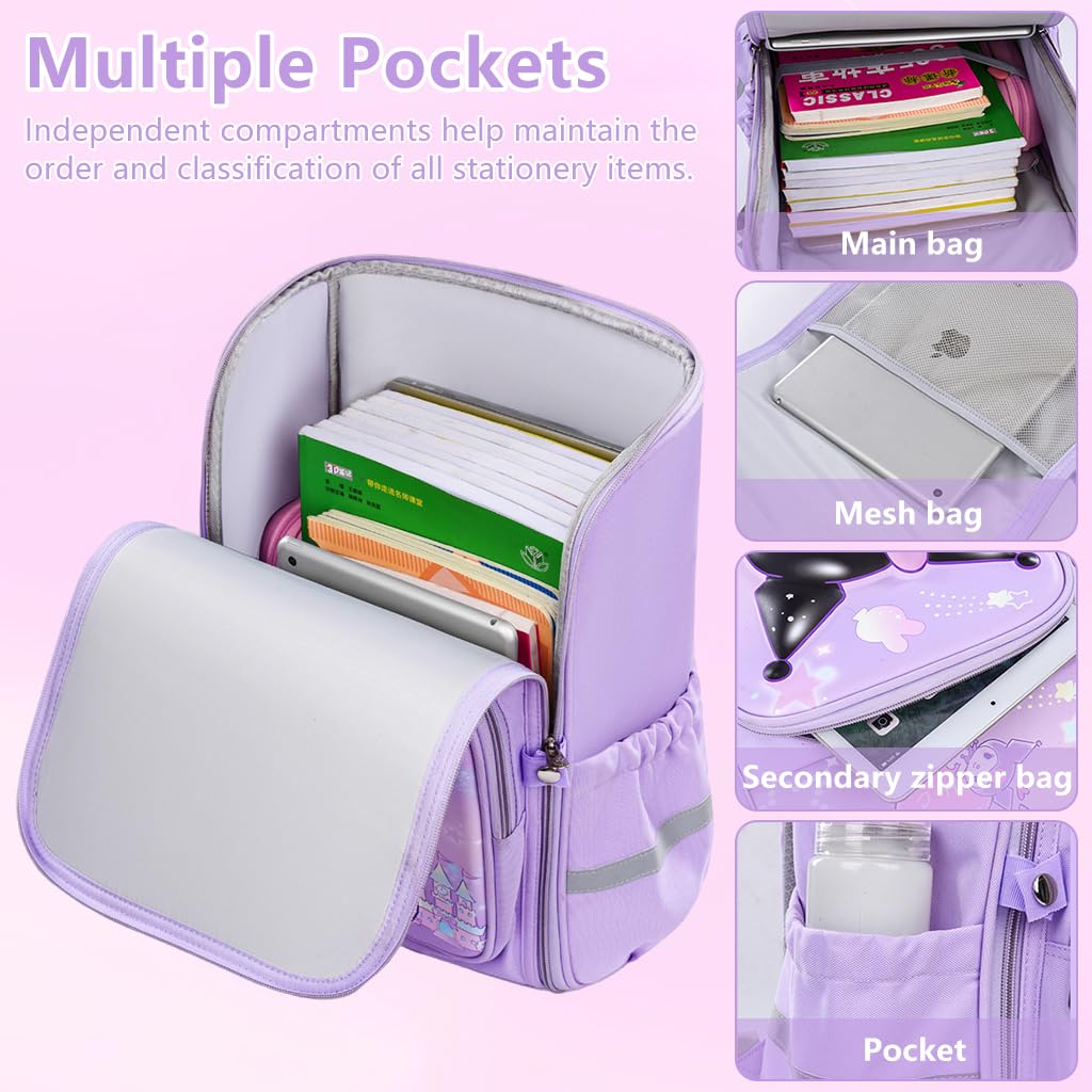 PALAY Kuromi Backpack for School Girls 7–12 with Multi Layer Storage and Ergonomic Straps