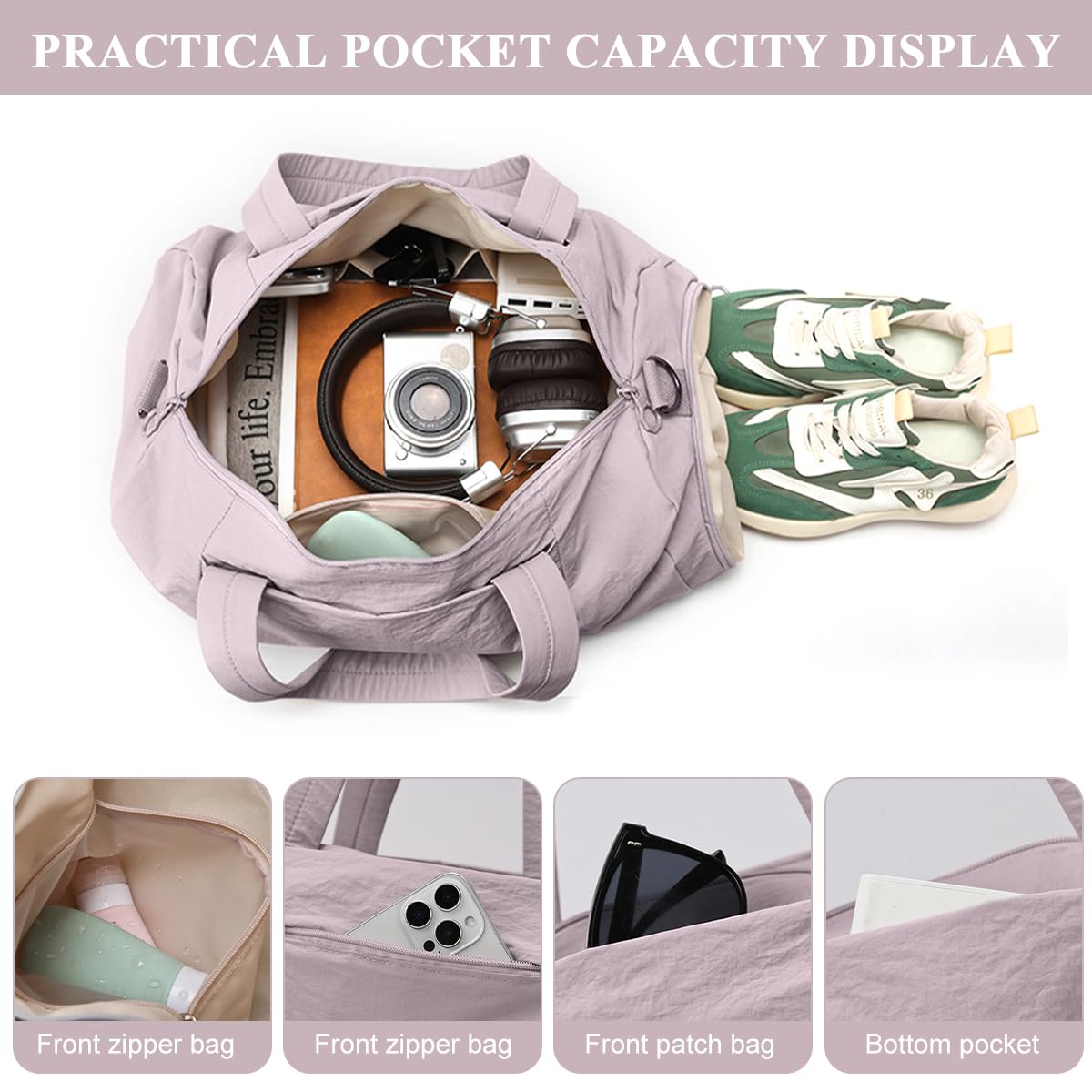 PALAY Gym Bag for Women with Shoe Compartment and Wet Dry Section | Waterproof Nylon Duffle