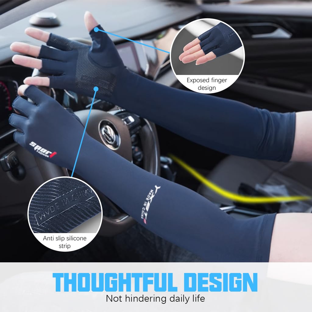 PALAY Hand Gloves for Sun Protection with UPF50+ Fingerless Design in Blue | Cooling UV Arm Sleeves for Men and Women