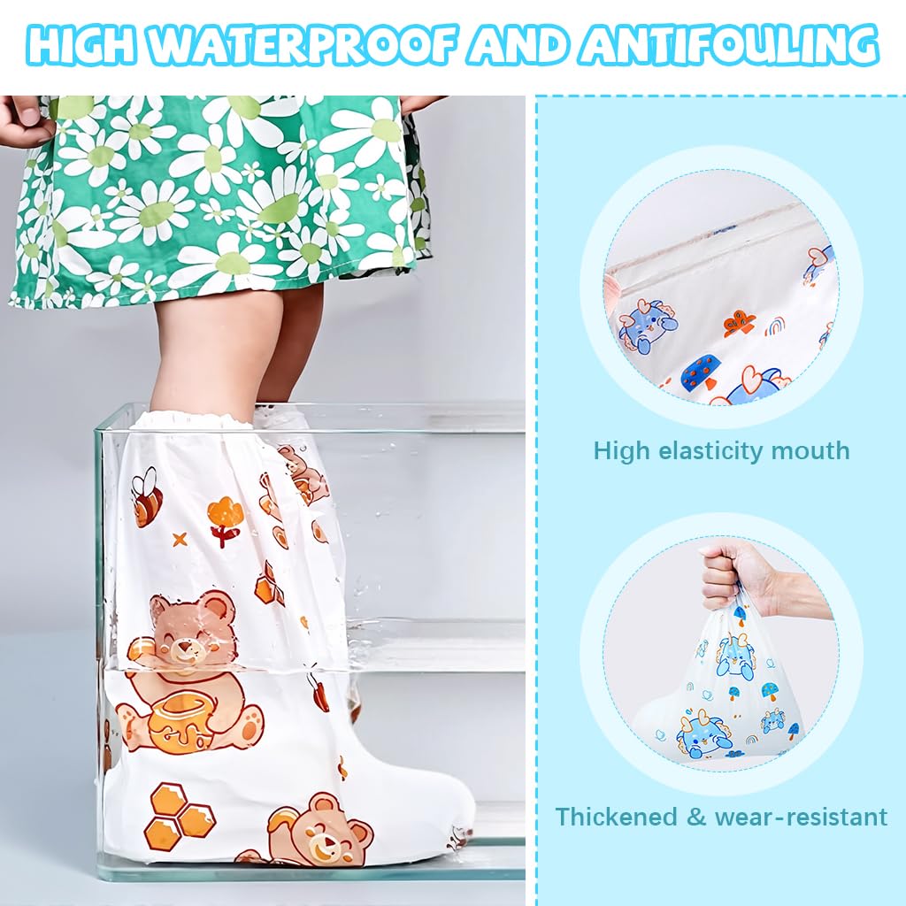 PALAY Rain Shoe Covers for Kids 3 Pairs with Elastic Collar 28cm Fit for 5–12 Years | Cartoon Style