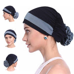 PALAY® Women Hair Wrap Head Wrap Grey Flower Hair Wrap Cap Turban Cap Slouchy Chemo Cap Head Wrap Hat for Women Sleep Hat Headwear, Navy