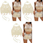 PALAY Womens Crochet Bikini Top for Summer Beachwear with Tassels and Halter Tie | 3 PCS Boho Set