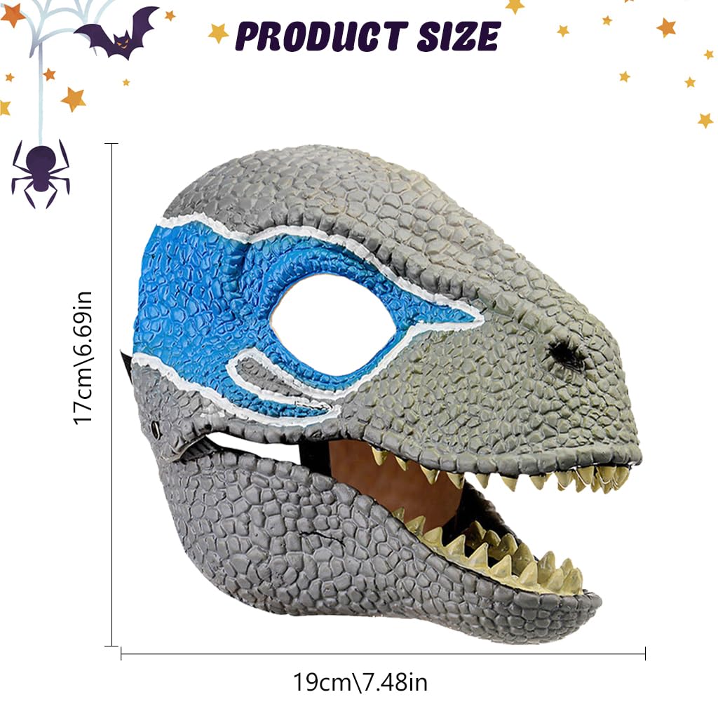 PALAY® Mattel Dominion Velociraptor Blue Dinosaur Mask, Movie-inspired Role Play with Opening Jaw, Realistic Design Cosplay mask