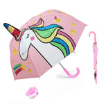 PALAY Kids Umbrella for Rain with 29 inch Canopy and Curved Handle | 3D Unicorn Design
