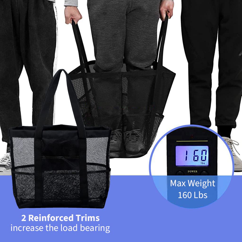 PALAY Beach Tote Bag for Travel and Swimming with Multi Pockets 32×11×32cm Mesh Design | Black