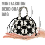 PALAY Small Drawstring Shoulder Bag for Evening and Casual Use with Beaded Chain and White Acrylic Pearl Embellishment 14x16cm