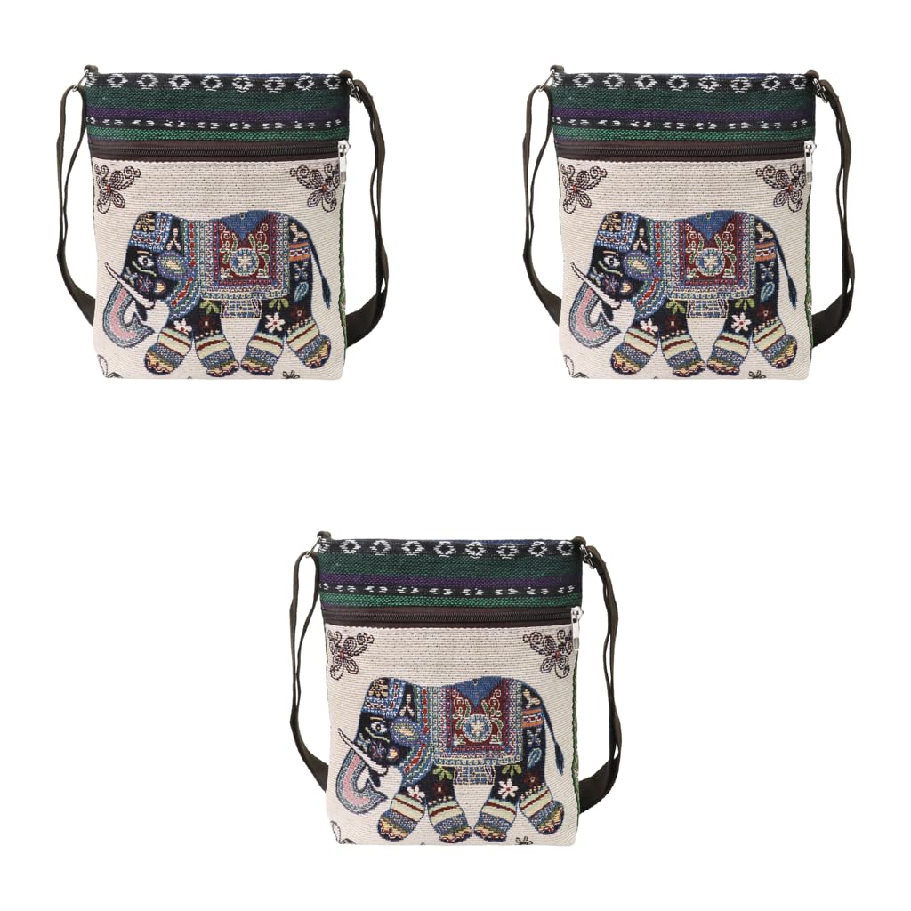 PALAY Women Sling Bag for Travel with Elephant Embroidery and Two Zipper Pouches 23x23x5 cm
