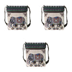 PALAY Women Sling Bag for Travel with Elephant Embroidery and Two Zipper Pouches 23x23x5 cm