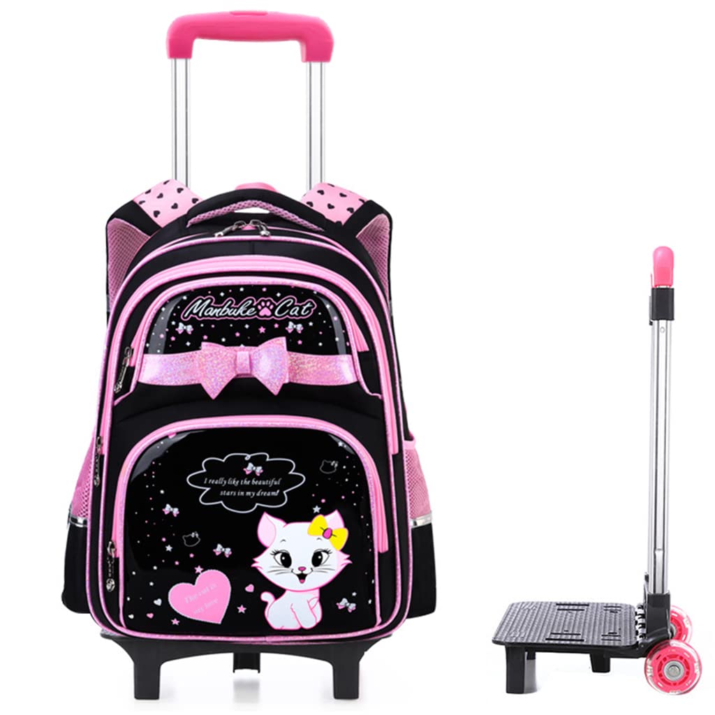 PALAY® School Bag for Girls Kids Luggage Trolley Backpack for Girls Travel Backpack for Elementary Preschool Students Detachable Wheel Stand Design