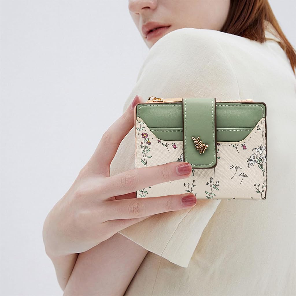 PALAY Small Wallet for Women with 9.2 x 11.5 cm Compact Design and Snap Button Closure | Floral PU Leather Purse with Card Slots and Coin Pocket