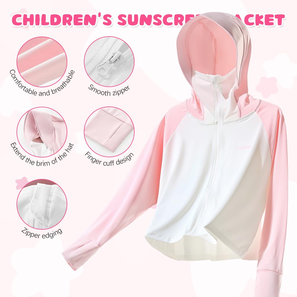 PALAY Kids Sunscreen Jacket for Outdoor Play with Wide Brim Hat and Face Mask | UPF 50+