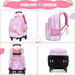 PALAY School Backpack for Girls with Detachable Wheel Stand and 3 Compartments 17 L Pink