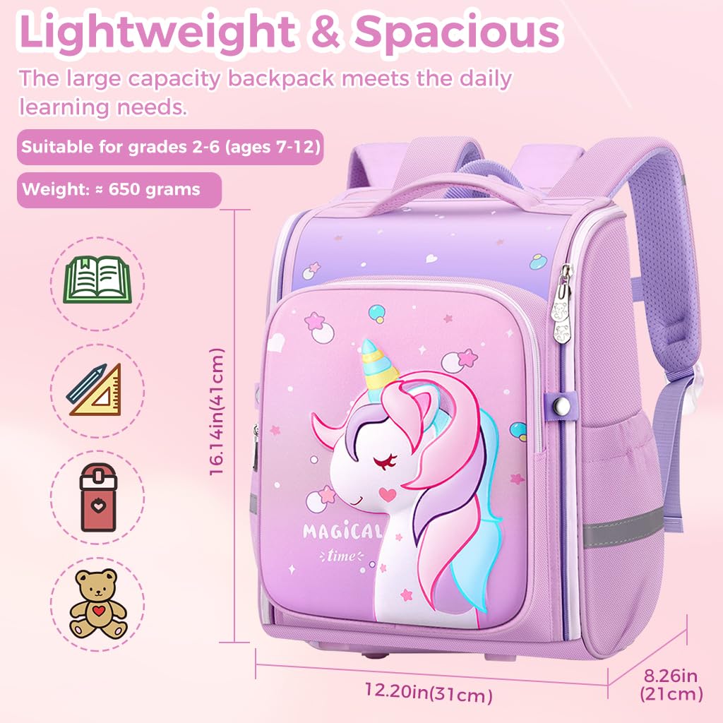 PALAY Unicorn Backpack for Kids featuring 31×21×41 cm Large Capacity EVA Waterproof Design | Ideal School Gift for Girls